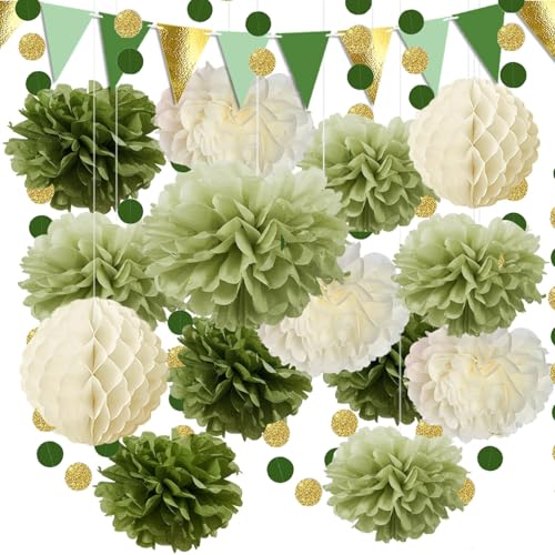 JDCMEI 16 Stück Pompons Deko, Salbeigrün Olivgrün Beige Seidenpapier Papierblumen, Grün Seidenpapier Pompons, Deko Gartenparty, Papier Girlande Hängende Dekoration für Geburtstag Hochzeit Babyparty JDCMEI 16 Stück Pompons Deko, Salbeigrün Olivgrün Beige Seidenpapier Papierblumen, Grün Seidenpapier Pompons, Deko Gartenparty, Papier Girlande Hängende Dekoration für Geburtstag Hochzeit Babyparty von JDCMEI
