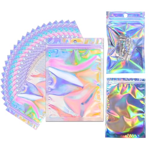 JDCMEI 200 Stück Aluminiumfolie Beutel, 7x10cm Folienbeutel, Wiederverschließbare Zip Beutel Folie Tasche mit Transparentem Fenster für Schmuck, Lipgloss, Süßigkeiten, Snacks von JDCMEI