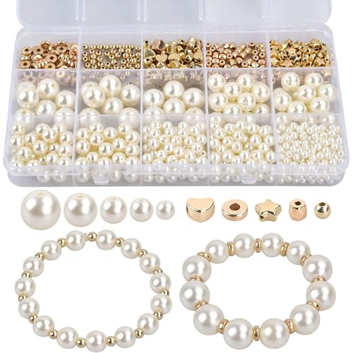 JDCMEI 720 Stück Perlen zum Auffädeln Kit, 4/6/8/10/12 mm Perlen für Armbänder, Weiß Kunstperlen mit Loch Zum Schmuck, Schmuck Selber Machen Set, Perlen Set mit Loch für DIY Machen Schmuckherstellung JDCMEI 720 Stück Perlen zum Auffädeln Kit, 4/6/8/10/12 mm Perlen für Armbänder, Weiß Kunstperlen mit Loch Zum Schmuck, Schmuck Selber Machen Set, Perlen Set mit Loch für DIY Machen Schmuckherstellung von JDCMEI