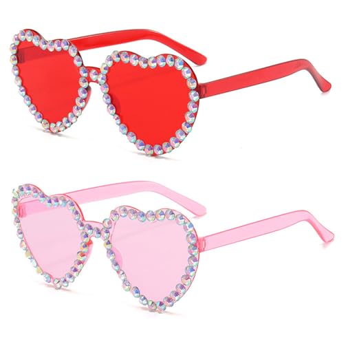 JDCMEI Randlose Herz Brille 2 Stück, Hippie Herzförmige Brille, Transparente Candy Color Herz Sonnenbrille, Partybrille für Fasching, für Hochzeit Geburtstag Strand Party Foto Requisiten von JDCMEI