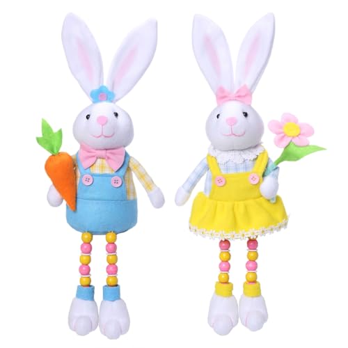 JDEFARF 2 Stück Osterhasen-Dekorationen, Plüsch-Osterzwerge mit Baumelnden Beinen aus Farbigen Perlen, Osterhasen-Figuren mit Langen Beinen, Ornamente für Zuhause, Abgestuftes Tablett, JDEFARF 2 Stück Osterhasen-Dekorationen, Plüsch-Osterzwerge mit Baumelnden Beinen aus Farbigen Perlen, Osterhasen-Figuren mit Langen Beinen, Ornamente für Zuhause, Abgestuftes Tablett, von JDEFARF