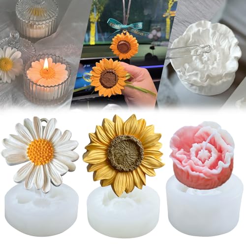 3 Packung Sonnenblume Silikonformen,Blume Harz Formen,Silikon Kerze Formen,Blume Ton Formen Silikon für duftende Seife machen,Chrysantheme Harz Ton Gießen,Seife Kuchen Dessert Formen DIY Mould von JDH Silicone