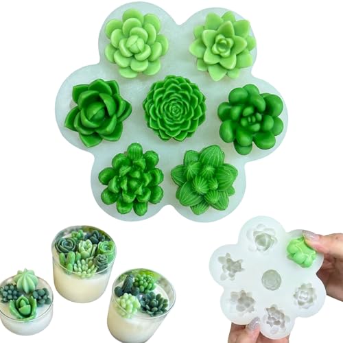 silikonform kerzen Sukkulente,7-teiliges Set 3D fondant blumen formen sethandgemachte Seife,Formen für Kerzenherstellung,DIY Kunsthandwerk,Fondant Pralinen Kuchendekoration von JDH Silicone