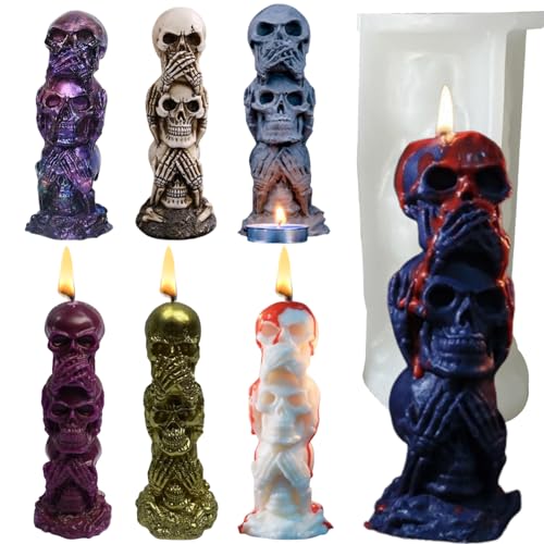 3D Horror-Puppen, Kerzenformen, Halloween, verfluchte Puppe, Silikon-Kerzenformen für die Kerzenherstellung, DIY, Epoxidharz, handgefertigte Aromatherapie, Kerzenputz, Ornamente (Totenkopf Groß) von JDH Silicone