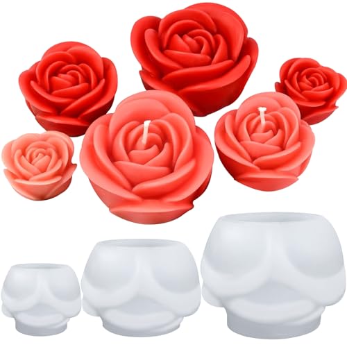 Kerzen-Silikon-Formen-Set, 3 Stück Blume, 3D-Rosenblüte, Fondant, Silikonformen für Seife, Kerzen, Kuchen, Blumenformen für Schokolade, Süßigkeiten, Gebäck, Dessert Kerzen-Silikon-Formen-Set, 3 Stück Blume, 3D-Rosenblüte, Fondant, Silikonformen für Seife, Kerzen, Kuchen, Blumenformen für Schokolade, Süßigkeiten, Gebäck, Dessert von JDH Silicone