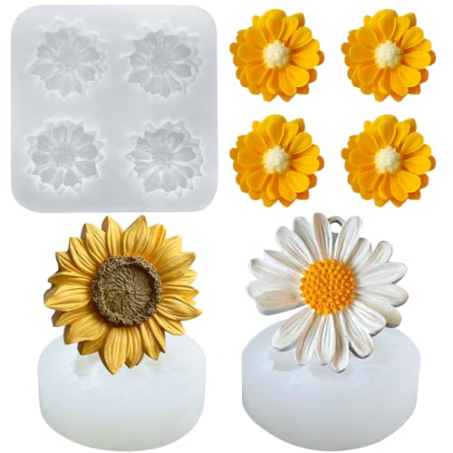 Kerzen-Silikon-Formen-Set, 6 Stück Blume, 3D-Rosenblüte, Fondant, Silikonformen für Seife, Kerzen, Kuchen, Blumenformen für Schokolade, Süßigkeiten, Gebäck, Dessert (Gänseblümchen) von JDH Silicone