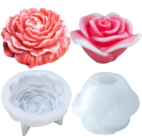Kerzen Silikonformen, 2 Stück 3D Silikonform Blumen Gießformen Kerzen, Kerzenform Silikon,Kerzen Formen Silikon für Seife,Kerzen,Kuchen,Blumenformen für Schokolade,Süßigkeiten,Gebäck,Dessert von JDH Silicone
