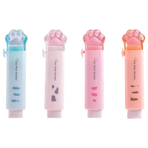 4pcs Kätzchen Klaue Push Pull Eraser Schiebergummi Radiergummi Versenkbare Bleistiftgummis Easy Löschen Der Schülernschule Professionelle Erschöpfung von JDIEOQA