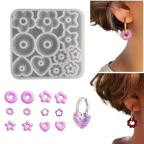 JDIEOQA Epoxidharzform Silikonformen für Silikonformen Schlüsselanhänger Schmuck aus Kunstharz, Herz, Stern, Blume, Ohrringe, Epoxidharz, Zubehör für die von JDIEOQA