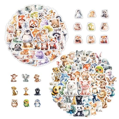 JDNFKG 100 Niedliche Aquarell -Tieraufkleber, Cartoon Creative Animal Sticker Für Kinder, DIY Decorative Graffiti -Aufkleber, Geeignet Für Tagebuch, Koffer, Skateboard. von JDNFKG
