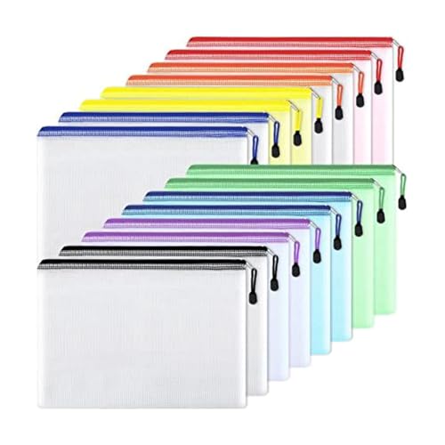 16 Stück wasserabweisende PVC-Dokumentenmappe, transparente Dokumentenmappe, Reißverschluss, Dokumententaschen für Schule, Büro, große Kapazität, Netz-Dokumententasche für Schulbedarf 16 Stück wasserabweisende PVC-Dokumentenmappe, transparente Dokumentenmappe, Reißverschluss, Dokumententaschen für Schule, Büro, große Kapazität, Netz-Dokumententasche für Schulbedarf von JDNH