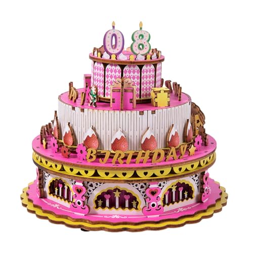 JDNH DIYer Holz Handkurbel Geburtstag Kuchen Spieluhr Ornament Set für kreative Enthusiasten und Heimdekoration Holz Drehbare Kuchen Spieluhr Home Decors von JDNH