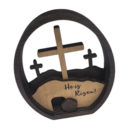 JDNH Geschnitzte Holzkreuze und leere Grabszene Ornament religiöse Osterdekoration Tischschild für Familienfeiern JDNH Geschnitzte Holzkreuze und leere Grabszene Ornament religiöse Osterdekoration Tischschild für Familienfeiern von JDNH