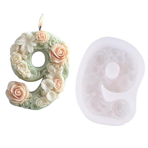 JDNH Silikonformen mit 3D-Blumen-Zahlen, für Epoxidharz, Kerzen, Seife, Heimdekoration, Gips-Silikonformen von JDNH