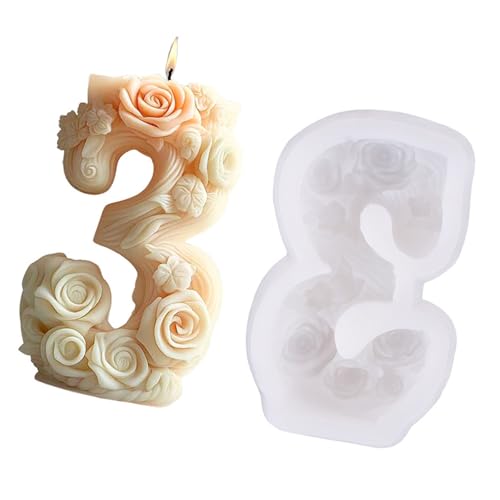 JDNH Silikonformen mit 3D-Blumen-Zahlen, für Epoxidharz, Kerzen, Seife, Heimdekoration, Gips-Silikonformen von JDNH