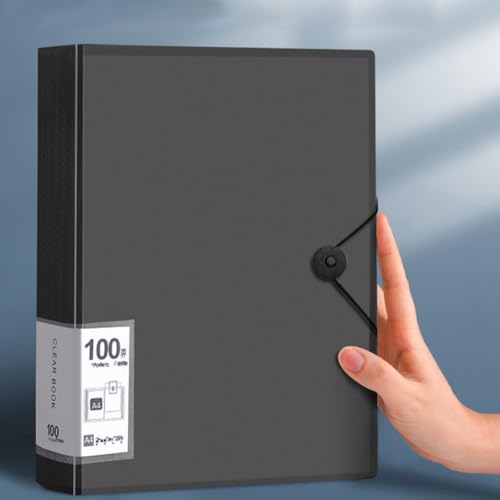 Aktenordner – 100 Taschen, robuster A4-Brief-Organizer, wasserfeste Kunststoff-Trennblätter, Zuhause/Büro/Schule, Dokumentenhalter (schwarz) von JDSI