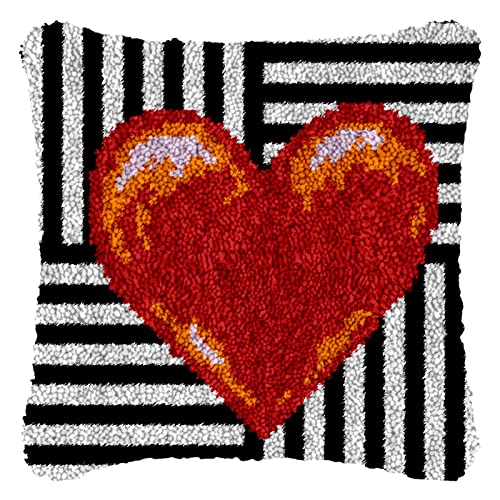 Schwarz Weißes Herz Knüpfkissen Zum Selber Knüpfen für Erwachsene Kinder Anfänger, Sofakissenbezug Knüpfen Set Wohnzimmer Geschenk (Color : Heart) von JDWJXB