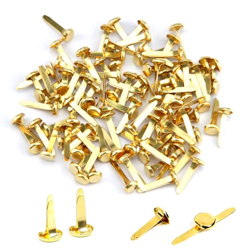 JDXun 100 Stück Mini Brads, (8 * 16mm) Musterklammern Metall Rundkopfklammern Verschlussklammern Musterbeutelklammern Scrapbooking Brads, für Basteln, Verzierungen und DIY (Gold) von JDXun