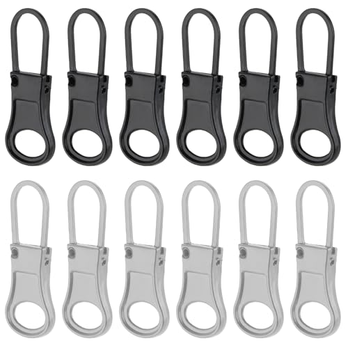 JDXun 12 Stück Reißverschluss Zipper Abnehmbare Reißverschluss-Schieber Metall Universal Reparatur Reißverschluss Zipper Ersatz für Kleidung Rucksack Handtasche Hosen(Schwarz & Silber) von JDXun