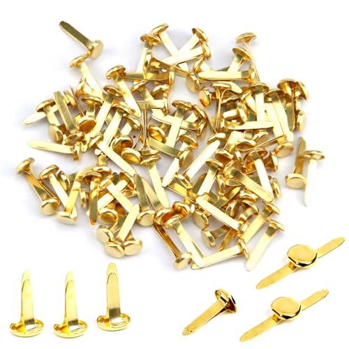 JDXun 200 Stück Mini Brads, (8x16mm) Musterklammern Metall Rundkopfklammern Verschlussklammern Musterbeutelklammern Scrapbooking Brads, für Basteln, Verzierungen und DIY (Gold) von JDXun