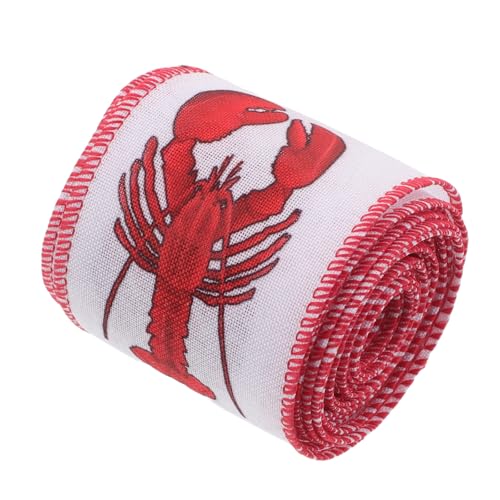 JECOMPRIS 1 Rolle Krebs-Bastelbänder, 4,5 m, Polyester, Drahtkante, Ripsband mit Hummer-Print, Geschenkbänder für Schleifen, Geschenkboxen und Leckerli-Tüten, Dekorationen von JECOMPRIS