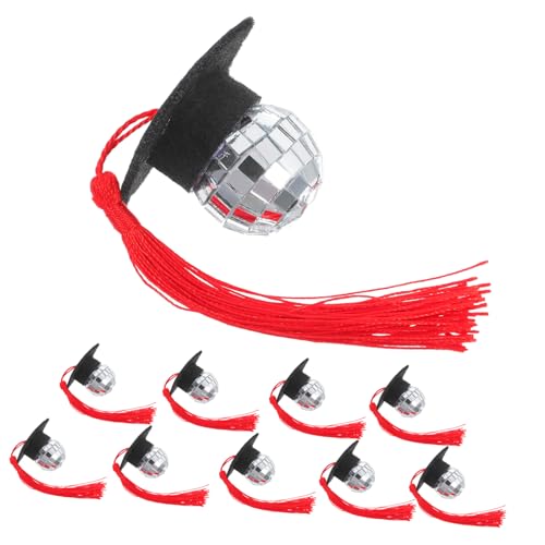 JECOMPRIS 10 Stück Cupcake-Topper mit Abschlussmotiv Disco-Kugel-Kuchendekorationen Mini -Abschlusskappendekoration Abschlusskuchendekor Abschlusskappe Cake Toper Mini Acryl rot von JECOMPRIS