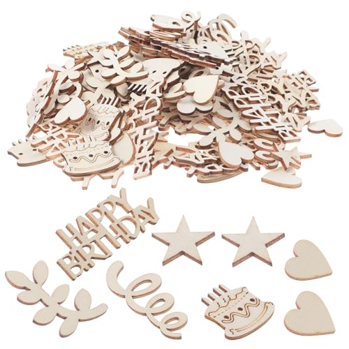 JECOMPRIS 150 Stück Geburtstagstortenholzscheiben handgemachte DIY-Holzspäne unfertige Holzausschnitte Holzformen zum Bemalen Mini-Holzformen Holzformen zum Basteln Holzkuchen hölzern Beige von JECOMPRIS
