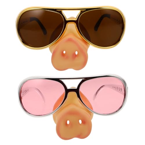 JECOMPRIS 2 Stück Lustige Pig Nose Brille Cosplay Partybrille in Gold und Leichte Stabile Faschingsbrille mit Einzigartigem Schweinenasen design für Erwachsene Partydeko und Fotorequisite von JECOMPRIS