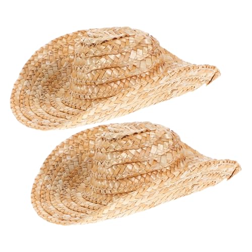 JECOMPRIS 2 Stück Mini Cowboy Strohhüte aus Atmungsaktivem Material Leichte Western Hüte für Kleine Haustiere und Puppen Foto Requisiten und Kostümaccessoires für Sommerpartys und Diy von JECOMPRIS