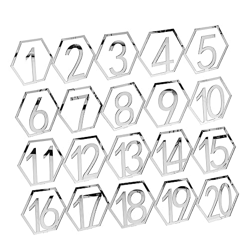 JECOMPRIS 20 Stück Tischnummern Silberne Platzkarten für Hochzeiten Reusable Tischdekoration für Empfang und Feier Präzise Geschnittene Tischnummern zur Kennzeichnung von JECOMPRIS