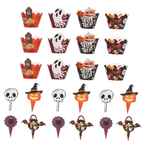 JECOMPRIS 2sätze Halloween-cupcake-förmchen Mit Topper-picks Papier Kürbis Und Totenkopf-muster Für Party-dekorationen Und Backen von JECOMPRIS