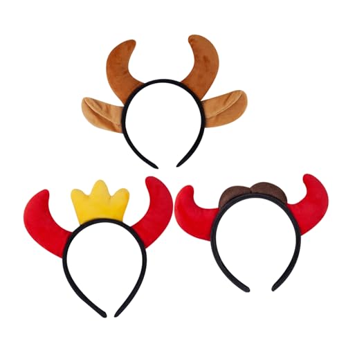 JECOMPRIS 3 Stück Teiliges Halloween Horn Haarreif mit Cartoon Kuh Ohren und Weichen Realistischen Hörnern Leicht und Bequem Vielseitig für Erwachsene für Kostümpartys und Karneval von JECOMPRIS