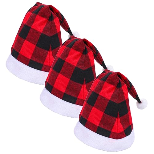 JECOMPRIS 3 Stück Weihnachtsmütze Rot Schwarz Kariert Klassischer Santa Hut Leicht Bequem Für Damen Herren Festliche Party Mütze Für Weihnachten Halloween Kostüm Cosplay von JECOMPRIS