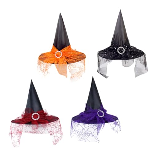 JECOMPRIS 4 Stück Halloween Hexenhüte in Vier Farben Leichte Hexenhut Requisiten für Party Cosplay Bühnenauftritte Dekorative Halloween Deko mit Klassischem Design JECOMPRIS 4 Stück Halloween Hexenhüte in Vier Farben Leichte Hexenhut Requisiten für Party Cosplay Bühnenauftritte Dekorative Halloween Deko mit Klassischem Design von JECOMPRIS