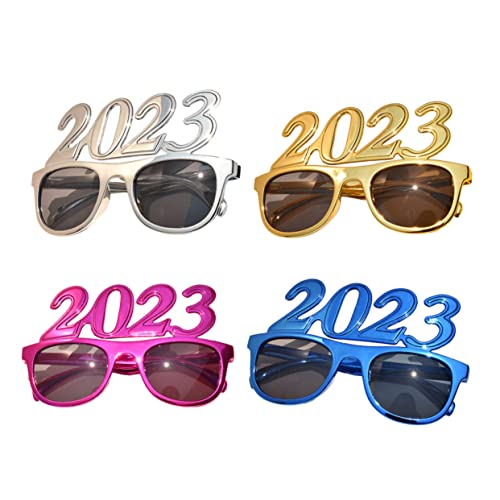 JECOMPRIS 4 Stück Neujahrsbrille Lustige Partybrille mit für Fotos Geeignet für Erwachsene und Leicht und Bequem für Silvesterfeiern von JECOMPRIS