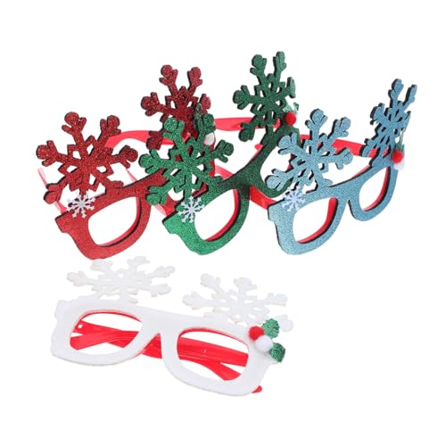 JECOMPRIS 4 Stück Weihnachtsbrillen mit Glitzerschneeflocken Festliche Partybrillen für Xmas Foto Requisiten Bunte Weihnachtsdeko für Drinnen und Draußen Weihnachtsfeier Zubehör von JECOMPRIS