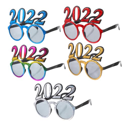 JECOMPRIS 5 Stück Teiliges Neujahrsfeier Glitzer Sonnenbrillen Lustige Partybrille für Geeignet für Erwachsene Regenbogen Silber Blau Gold Rot von JECOMPRIS