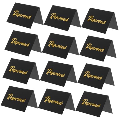 JECOMPRIS 50 Stück Doppelseitige Reserved Tischschilder aus Papier Elegant Schwarz Goldene Hochzeitstischkarten für Bankett Party Restaurant zur Sitzplatzreservierung von JECOMPRIS