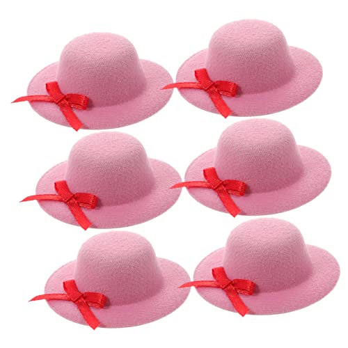 JECOMPRIS 6 Stück Mini Filzhüte mit Schleife Leichte Miniatur Hüte für DIY Bastelprojekte Puppen Weinflaschen Dekoration Stabile Langlebige Bastelaccessoires Zartem Rosa von JECOMPRIS