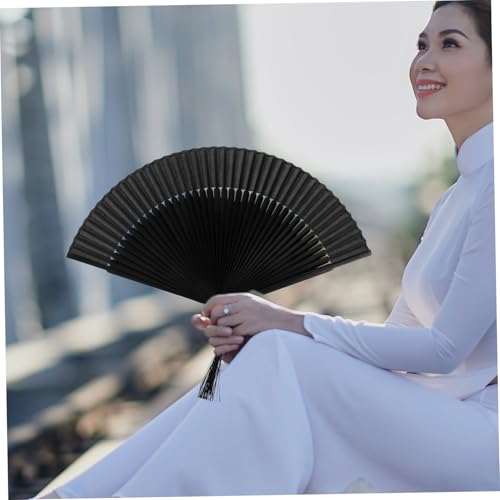JECOMPRIS Chinesischer Faltbarer Holz handfächer mit Quaste Eleganter Vintage stil Leichter Stofffächer für Damen Geschenkidee und Dekoration bei Hochzeiten und Festen von JECOMPRIS