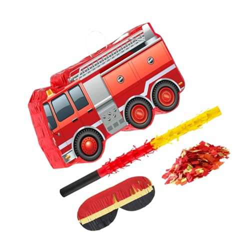 JECOMPRIS Feuerwehrfahrzeug Piñata mit Augenbinde und Konfetti Feuerwehr Themenparty Dekoration für Jungen Geburtstagsfeier Zubehör Einfache Montage Spaßiges Partyspiel von JECOMPRIS