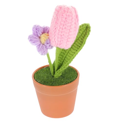JECOMPRIS Handgefertigte Häkelblumen Deko im Topf Künstliche Tulpen Bonsai Langlebige Tischdekoration für Zuhause Büro Auto Pflegeleicht Farblich Frisch von JECOMPRIS
