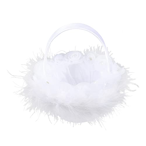 JECOMPRIS Hochzeitskorb Weiß Spitzen Blumenkorb für Blumen Streukorb mit Henkel Romantischer Korb für Braut Zeremonie Party Dekoration von JECOMPRIS