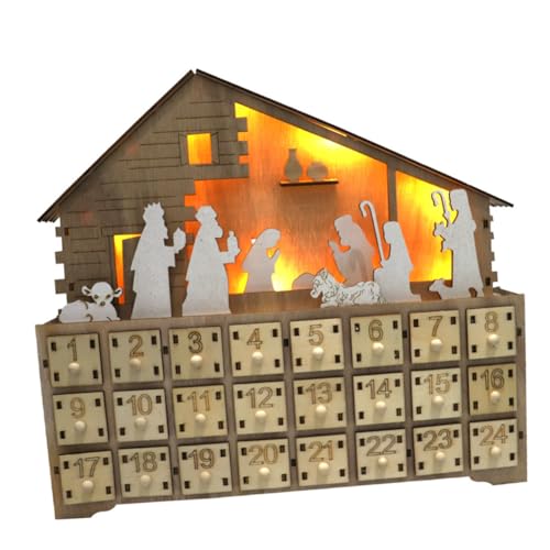JECOMPRIS LED Adventskalender aus Holz mit Lichteffekten Kreativer Weihnachts Countdown Tischkalender und Dekorativ für Festliche für Zuhause von JECOMPRIS