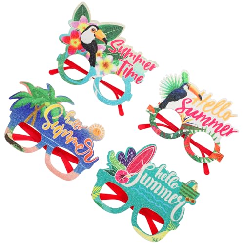 JECOMPRIS Partybrillen Mit Hawaii-Motto: 4 Hawaii-Fotoautomaten-Requisitenbrillen Aus Filz Und Kunststoff Für Kinder Und Erwachsene Sommer-Strandparty-Zubehör von JECOMPRIS