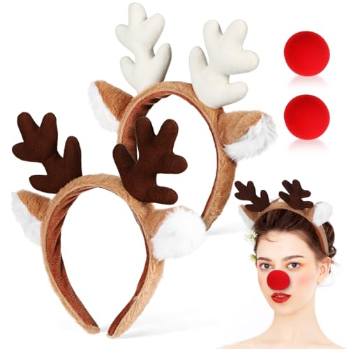 JECOMPRIS Weihnachts Stirnband aus Hirschgeweih: 2 Stück Weihnachts Rentier Geweih Haarreif Und Roter Nase für Weihnachten,halloweencosplay,kopfbedeckung JECOMPRIS Weihnachts Stirnband aus Hirschgeweih: 2 Stück Weihnachts Rentier Geweih Haarreif Und Roter Nase für Weihnachten,halloweencosplay,kopfbedeckung von JECOMPRIS