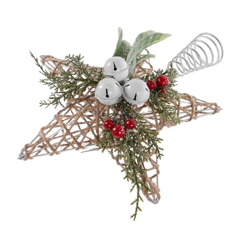 JECOMPRIS Weihnachtsbaumspitze Stern mit Juteseil und Glocken Rustikaler Christbaumspitzen Dekor Stabile Basis Wiederverwendbar Langlebig Passend für Festliche Weihnachtsbaumdeko von JECOMPRIS