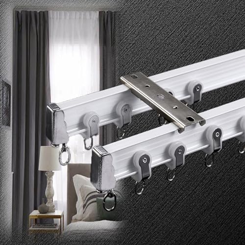 Deckengardinen Schiene Vorhangschiene 2 Läufig Deckenmontage Flexible Biegbare Gardinenschiene Gardinenstange Aus Aluminium Für Flache Und Gebogene Erkerfenster(Color:White,Size:4.0m) von JEDAL