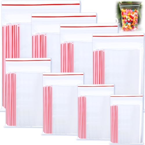 JEDWKFA 800 Stück Zip Beutel, Plastikbeutel, Wiederverschließbare Beutel, Transparente Reißverschlusstaschen, 8 Größen Zip Tüten, für Schmuckverpackungen, Lebensmittelbeutel von JEDWKFA