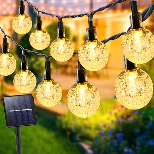 JEDWKFA Solar Lichterkette Aussen 12M, 60LED Solar Lichterkette Outdoor, 8 Modi Solarlichter für Außen, IP65 Wasserdicht Lichterkette Kugeln, für Garten, Terrasse, Balkon, Warmweiß von JEDWKFA